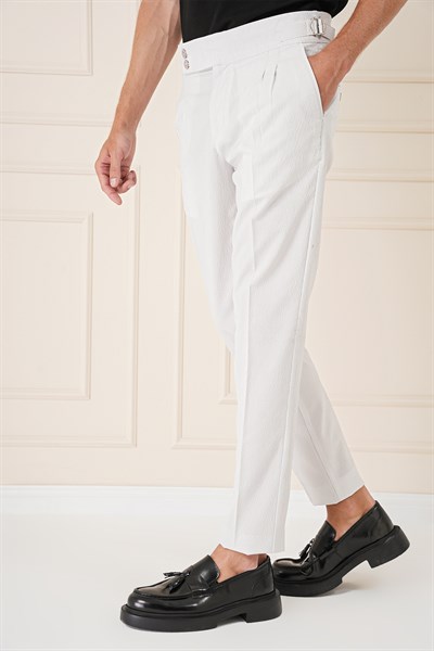 Slim Fit Yandan Tokalı Çift Pileli Esnek Pamuk Taş Pantolon P 1160