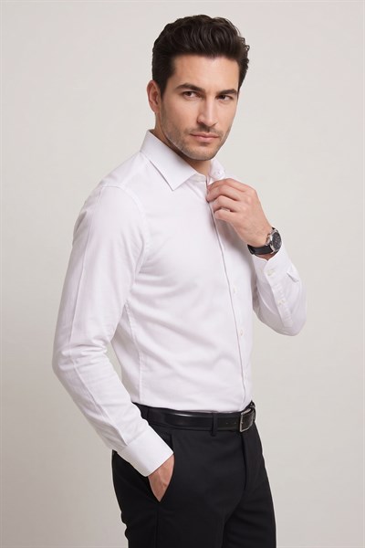 Slim Fit İtalyan Yaka Pamuklu Düz Beyaz Gömlek GK 762