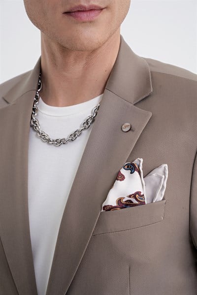 Slim Fit Mono Yaka %97 Tencel Kumaş Çift Yırtmaç Esnek Bej Takım Elbise TK 941