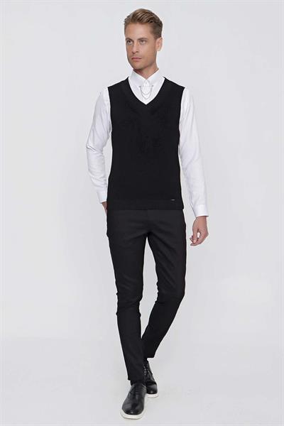 SÜVETER 01 Slim Fit Siyah Süveter Triko
