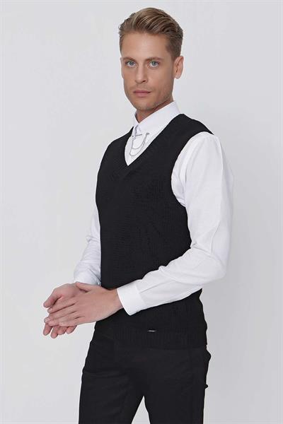 SÜVETER 01 Slim Fit Siyah Süveter Triko