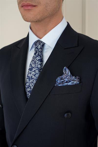 Slim Fit Çift Yırtmaç Esnek Düz Lacivert Kruvaze Takım Elbise TK 905
