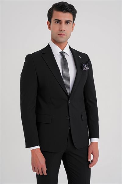 Slim Fit Çift Yırtmaç Esnek Düz Siyah Takım Elbise Tk 917