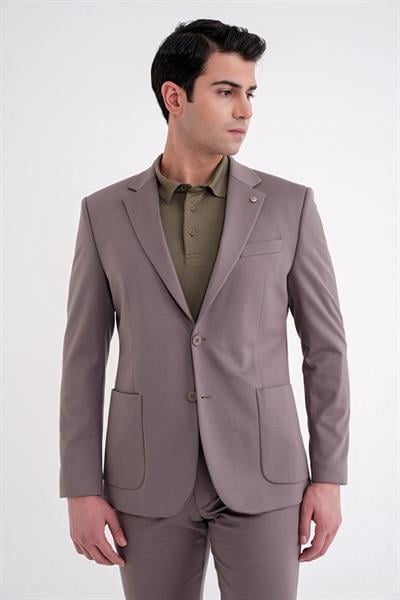 Comfort Fit Mono Yaka Torba Cep Esnek Yünlü Füme Spor Takım Elbise TK 931