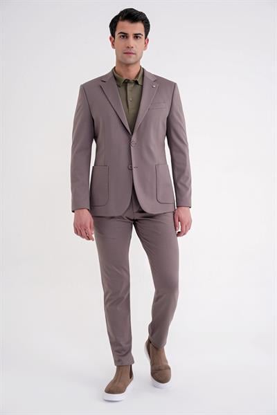 Comfort Fit Mono Yaka Torba Cep Esnek Yünlü Füme Spor Takım Elbise TK 931