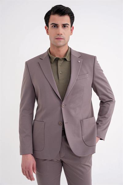 Comfort Fit Mono Yaka Torba Cep Esnek Yünlü Füme Spor Takım Elbise TK 931