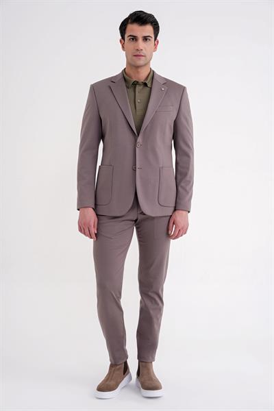 Comfort Fit Mono Yaka Torba Cep Esnek Yünlü Füme Spor Takım Elbise TK 931