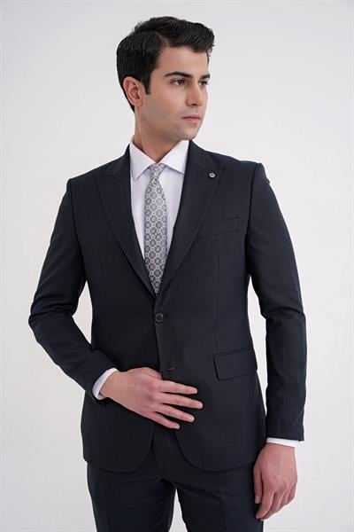 Slim Fit Çift Yırtmaç Sivri Yaka Esnek Lacivert Klasik Takım Elbise TK 939
