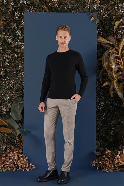 Slim Fit Ribanalı Düz Siyah Yünlü Bisiklet Yaka Triko Kazak TR 858