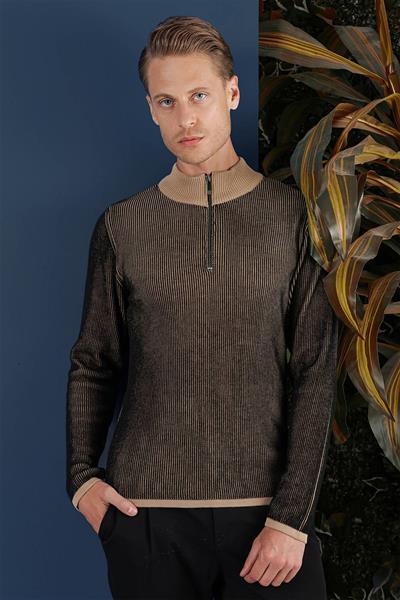 TR 859 Slim Fit Camel Klasik Triko