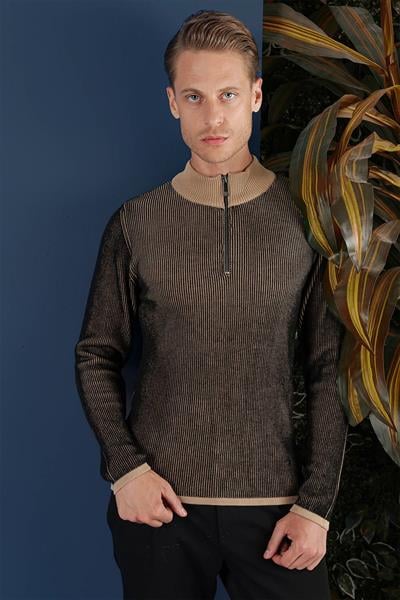 TR 859 Slim Fit Camel Klasik Triko