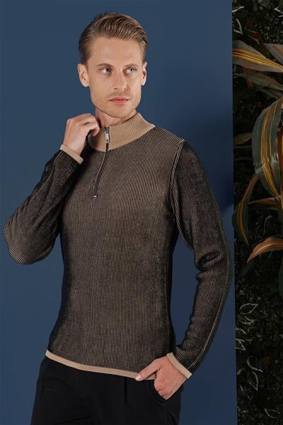 TR 859 Slim Fit Camel Klasik Triko