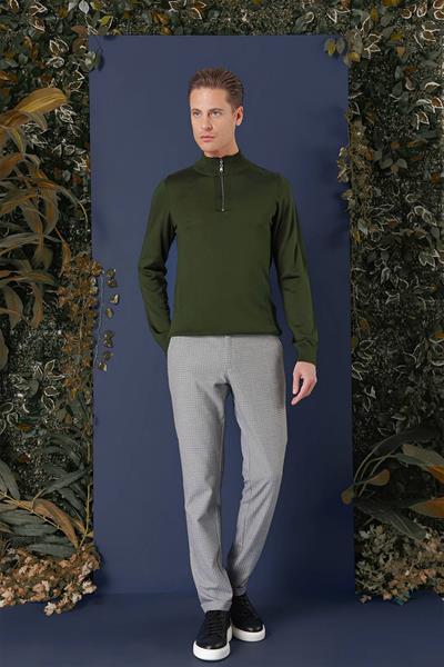Slim Fit Ribanalı Fermuarlı Yarım Balıkçı Yünlü Nefti Triko Kazak TR 861