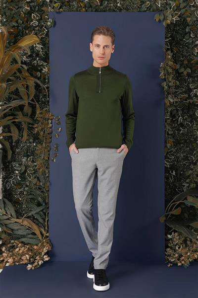 Slim Fit Ribanalı Fermuarlı Yarım Balıkçı Yünlü Nefti Triko Kazak TR 861