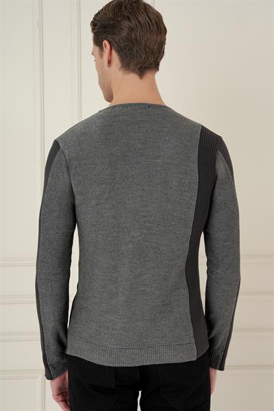 Slim Fit Yandan Ribana Modelli Antrasit Bisiklet Yaka Triko Kazak TR 871