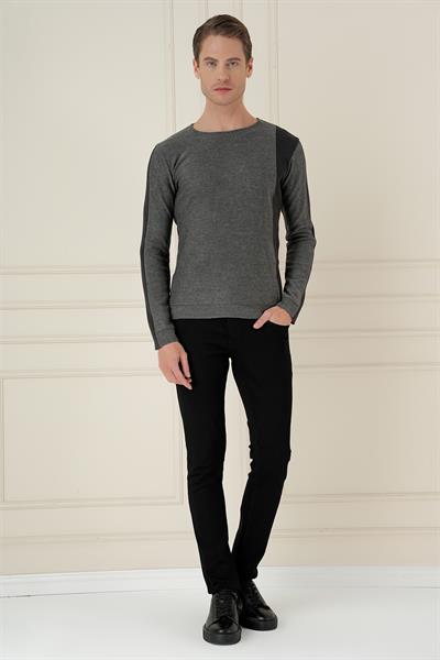 Slim Fit Yandan Ribana Modelli Antrasit Bisiklet Yaka Triko Kazak TR 871