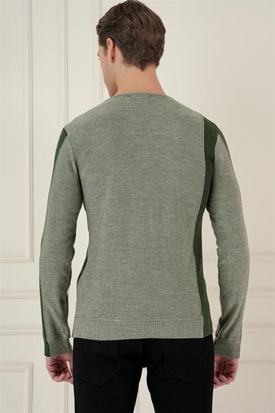 Slim Fit Yandan Ribana Modelli Haki Bisiklet Yaka Triko Kazak TR 871