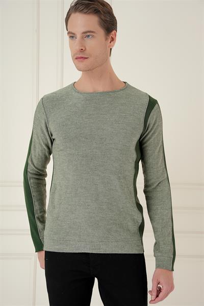 Slim Fit Yandan Ribana Modelli Haki Bisiklet Yaka Triko Kazak TR 871