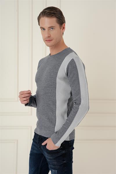 Slim Fit Yandan Ribana Modelli İndigo Bisiklet Yaka Triko Kazak TR 871