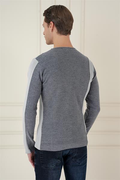 Slim Fit Yandan Ribana Modelli İndigo Bisiklet Yaka Triko Kazak TR 871