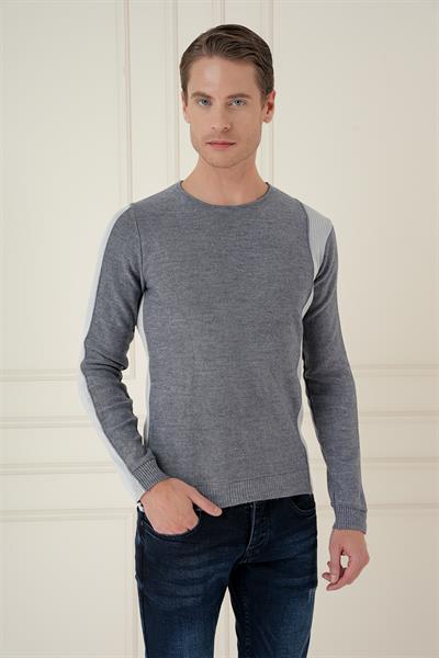 Slim Fit Yandan Ribana Modelli İndigo Bisiklet Yaka Triko Kazak TR 871