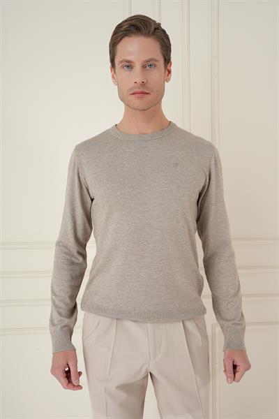 Slim Fit Ribanalı Düz Taş Yünlü Bisiklet Yaka Triko Kazak TR 875