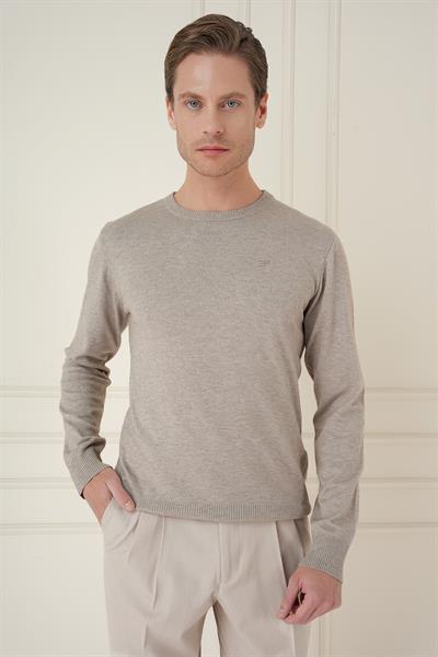 Slim Fit Ribanalı Düz Taş Yünlü Bisiklet Yaka Triko Kazak TR 875