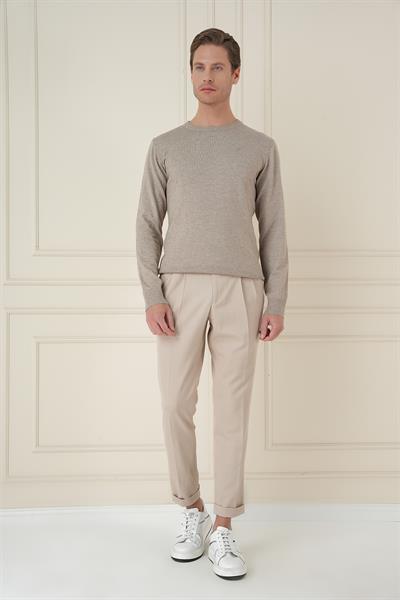 Slim Fit Ribanalı Düz Taş Yünlü Bisiklet Yaka Triko Kazak TR 875