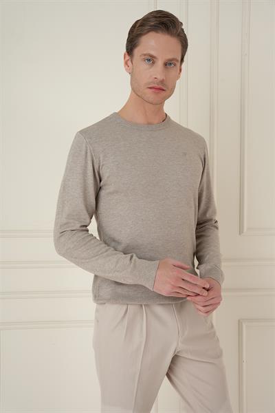 Slim Fit Ribanalı Düz Taş Yünlü Bisiklet Yaka Triko Kazak TR 875