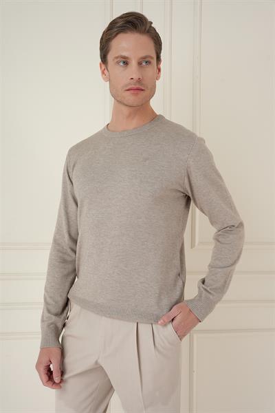 Slim Fit Ribanalı Düz Taş Yünlü Bisiklet Yaka Triko Kazak TR 875