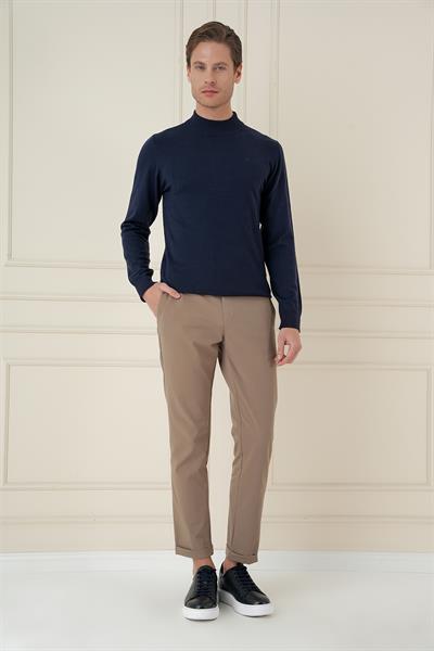 Slim Fit Ribanalı Düz Lacivert Yünlü Yarım Balıkçı Triko Kazak TR 876