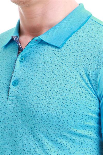 Slim Fit %100 Pamuk Ribanalı Turkuaz Polo Yaka Tişört TS 736