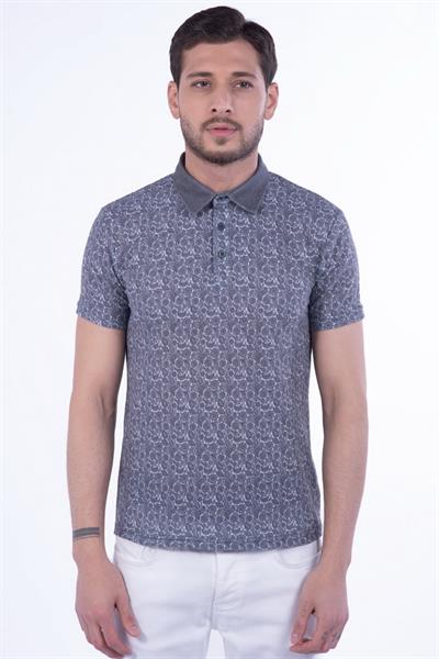 Slim Fit Pamuklu Karma Desenli Siyah Polo Yaka Tişört TS 799