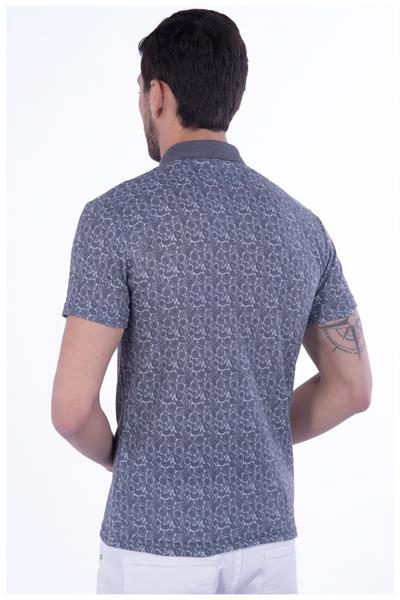 Slim Fit Pamuklu Karma Desenli Siyah Polo Yaka Tişört TS 799