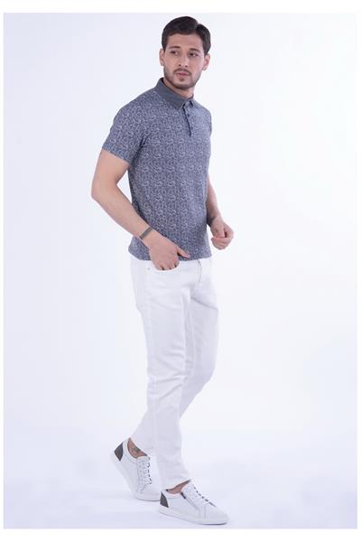 Slim Fit Pamuklu Karma Desenli Siyah Polo Yaka Tişört TS 799