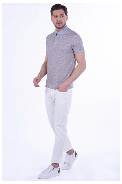 Slim Fit Pamuklu Karma Desenli Bej Polo Yaka Tişört TS 800
