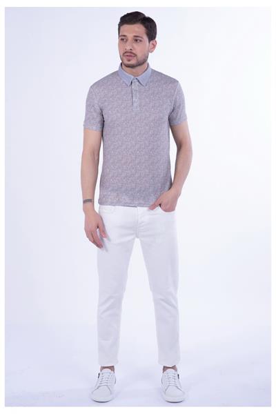 Slim Fit Pamuklu Karma Desenli Bej Polo Yaka Tişört TS 800