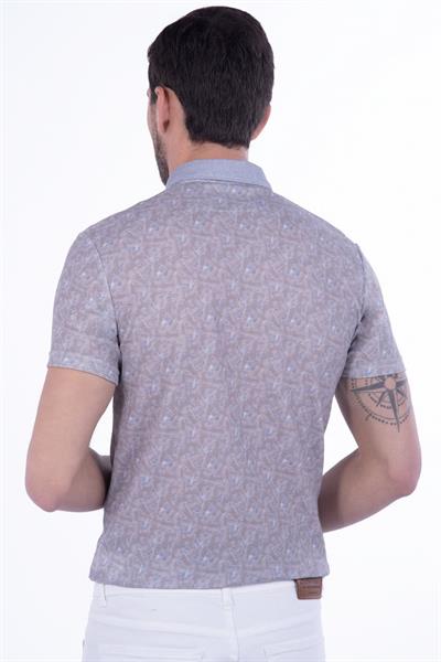 Slim Fit Pamuklu Karma Desenli Bej Polo Yaka Tişört TS 800