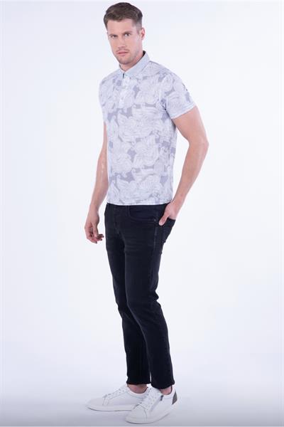 Slim Fit Pamuklu Karma Desenli Gri Polo Yaka Tişört TS 805