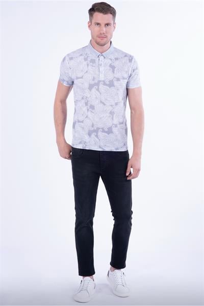 Slim Fit Pamuklu Karma Desenli Gri Polo Yaka Tişört TS 805