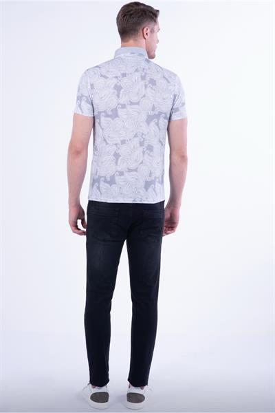 Slim Fit Pamuklu Karma Desenli Gri Polo Yaka Tişört TS 805