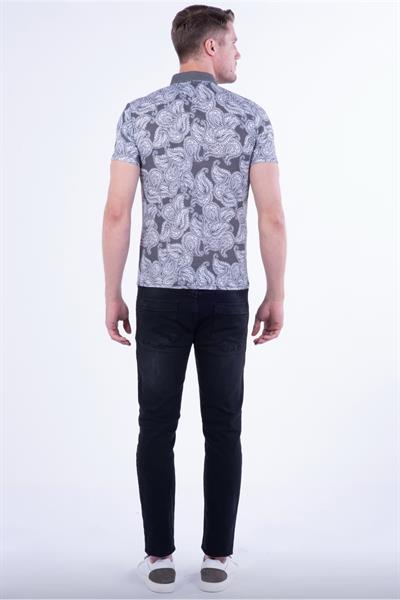 Slim Fit Pamuklu Karma Desenli Siyah Polo Yaka Tişört TS 805