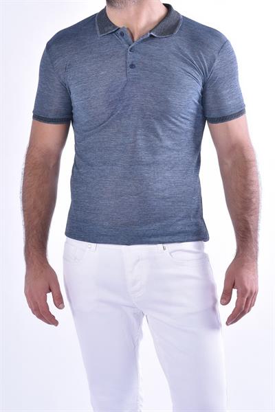 Slim Fit %100 Pamuk Ribanalı Lacivert Polo Yaka Tişört TS 814