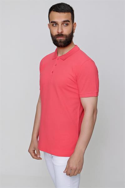 Slim Fit %100 Pamuk Düğmeli Mercan Polo Yaka Tişört Ts 829