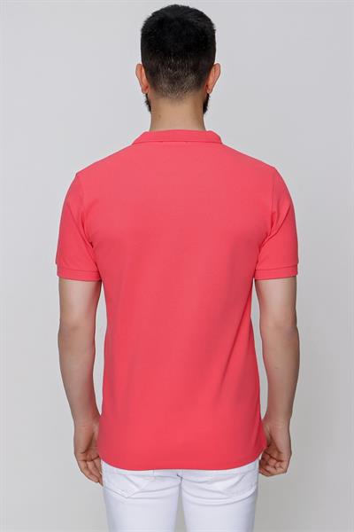Slim Fit %100 Pamuk Düğmeli Mercan Polo Yaka Tişört Ts 829