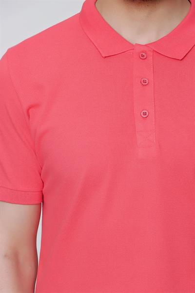 Slim Fit %100 Pamuk Düğmeli Mercan Polo Yaka Tişört Ts 829