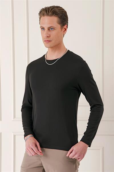 Slim Fit Esnek Pamuklu Uzun Kollu Acı Kahve Tişört Ts 870