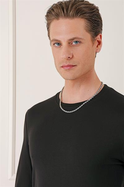 Slim Fit Esnek Pamuklu Uzun Kollu Acı Kahve Tişört Ts 870