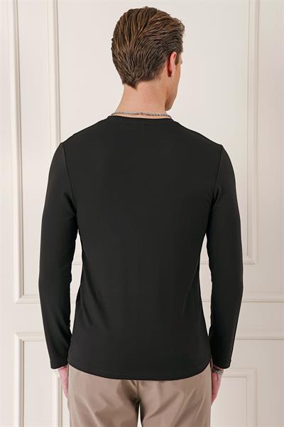Slim Fit Esnek Pamuklu Uzun Kollu Acı Kahve Tişört Ts 870