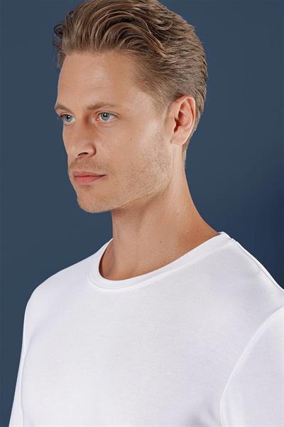 Slim Fit Esnek Pamuklu Uzun Kol Beyaz Tişört Ts 870